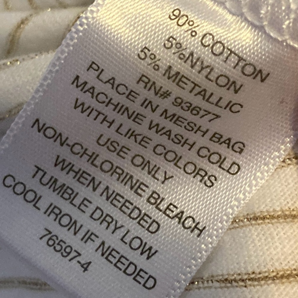 Liz Claiborne White Cap Sleeve Tee with Metallic Gold Stripes & Button Accents - Picture 5 of 11